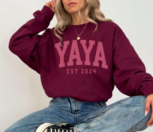 custom yaya est 2024 sweatshirt for grandma unique yaya gift personalized varsity style sweatshirt for new grandmas ncej4