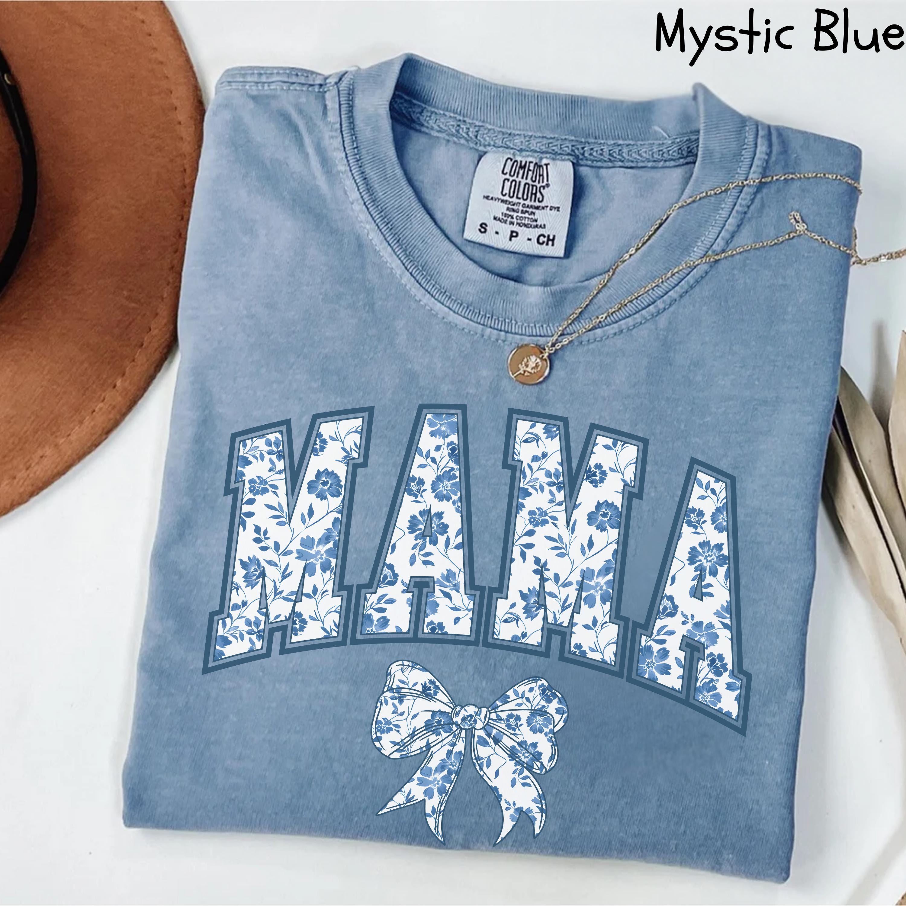 cute blue ribbon mama shirt for moms chinoiserie bow design mothers day gift girly aesthetic mom life t shirt reizo scaled