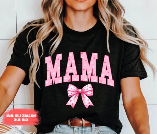 cute mama shirt with pink bow for pregnancy announcement funny mom life shirt for mothers day and valentines day ygs9l