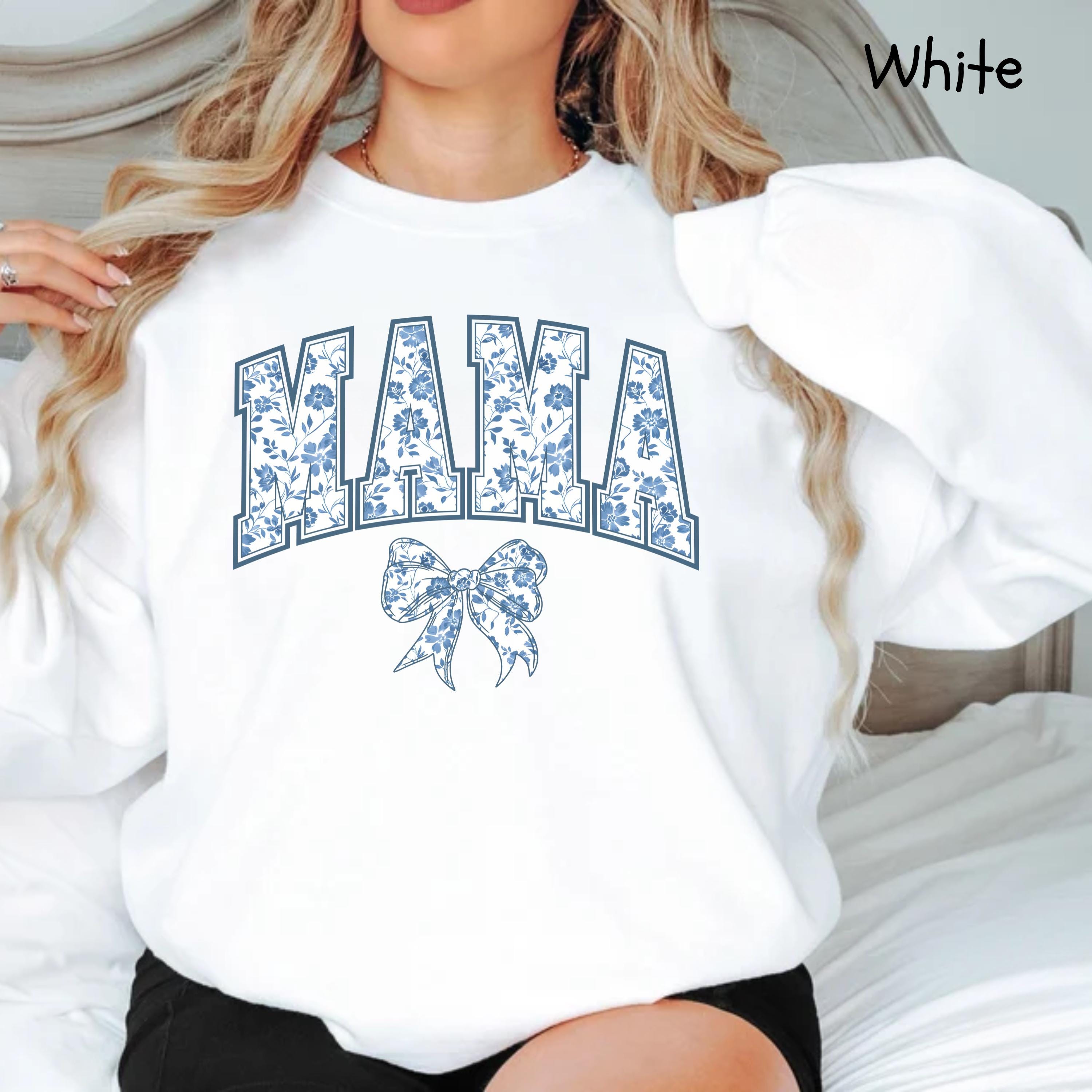 cute mama sweatshirt with bow design for mothers day personalized mom shirt girly aesthetic chinoiserie gift for mom pe6qn