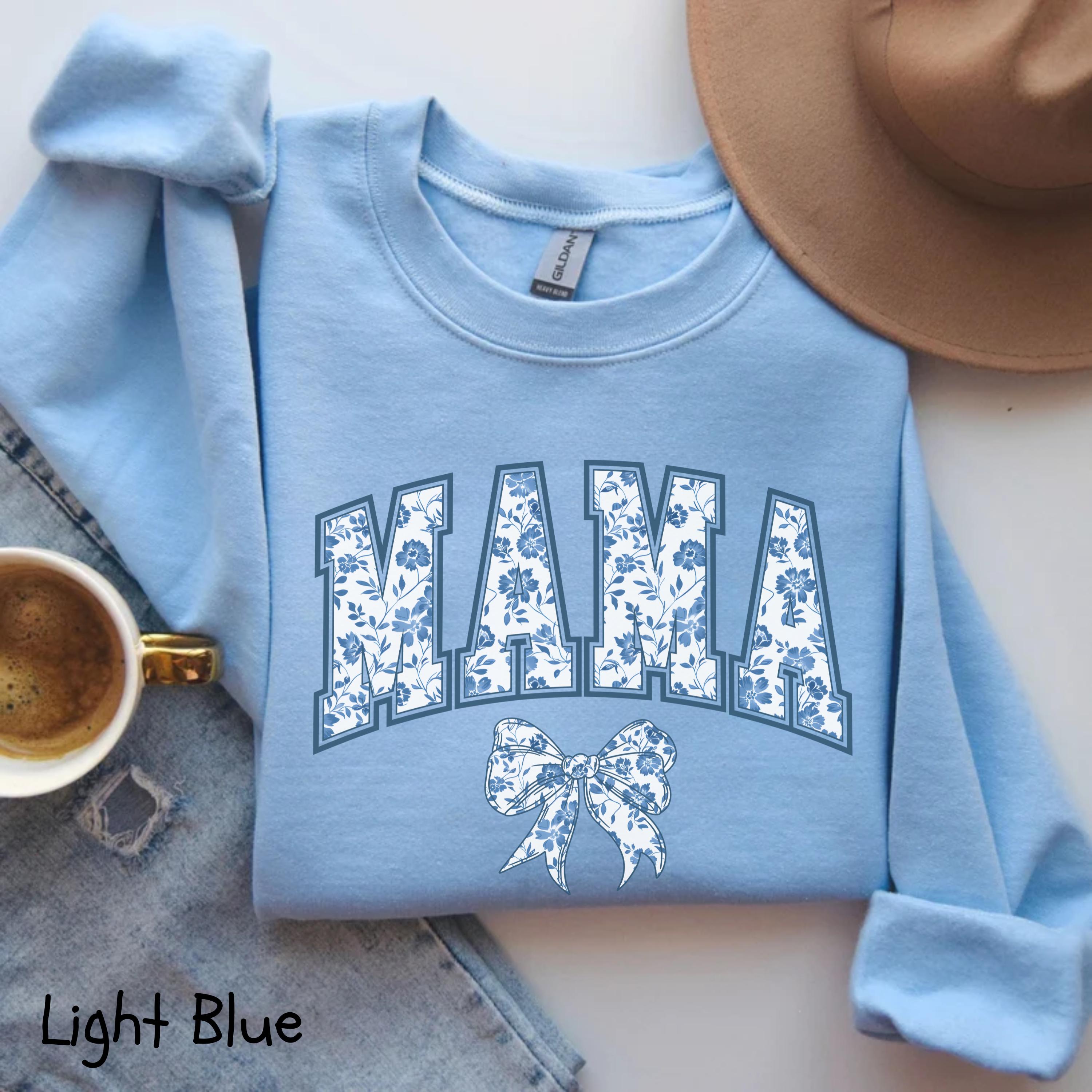 cute mom shirt with bow design blue ribbon sweatshirt for mothers day girly aesthetic personalized gift for mom ialdg