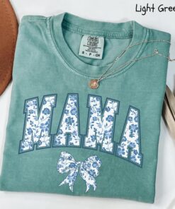 cute mom shirt with bow design in blue ribbon for mothers day gift and girly aesthetic style otm2j