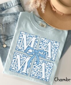 cute mom shirt with bow design in blue ribbon for mothers day personalized gifts and girly aesthetic style yowlw