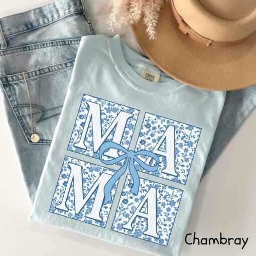 cute mom shirt with bow design in blue ribbon for mothers day personalized gifts and girly aesthetic style yowlw scaled