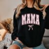 Cute Mom Sweatshirt with Pink Bow for Mothers Day Gift Personalized Mama Shirt Perfect for Baby Showers and Everyday Wear