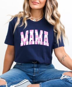 cute pink checkered mama t shirt trendy mother tee for mothers day gifts funny mom shirt perfect for mom life lkmuz