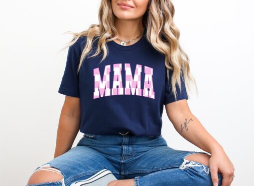 cute pink checkered mama t shirt trendy mother tee for mothers day gifts funny mom shirt perfect for mom life lkmuz