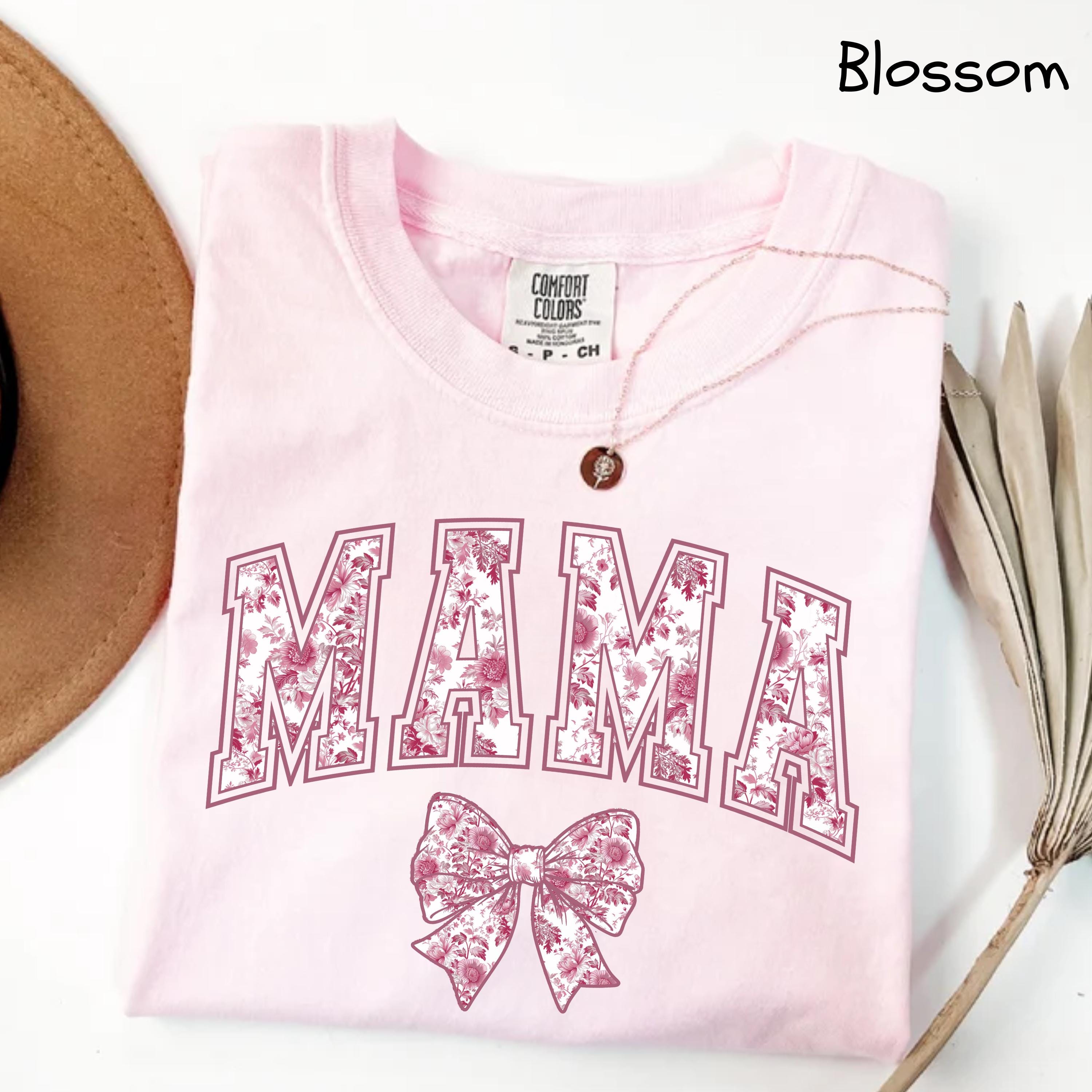 cute pink ribbon mama shirt for moms vintage style mothers day gift chinoiserie bow design mom life t shirt jnvmq