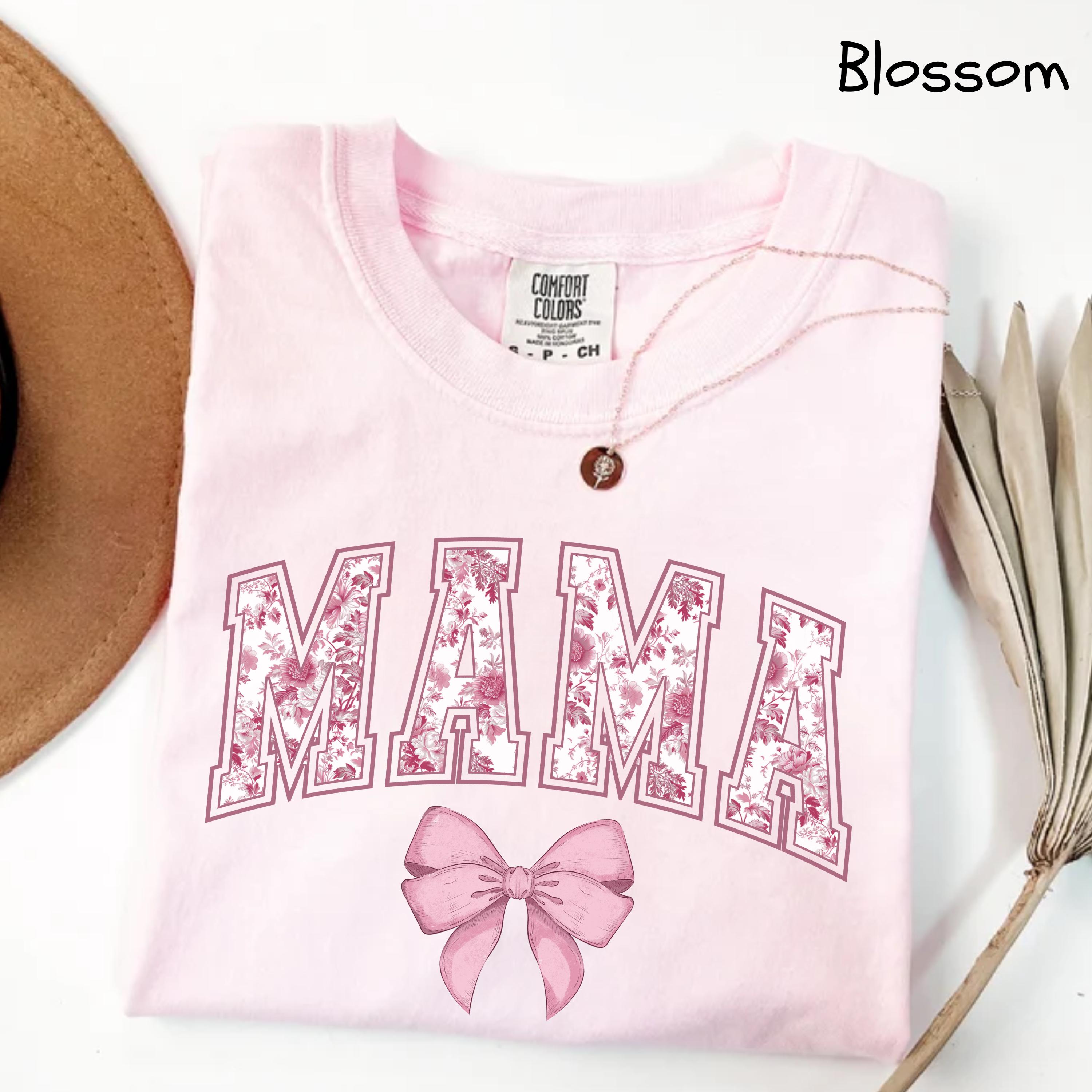 cute pink ribbon mama shirt for moms vintage style mothers day shirt with bow chinoiserie design and girly aesthetic 53avd scaled