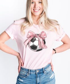 cute soccer mom shirt with pink bow soft girl tee for game night and soccer events fun soccer sweatshirt ceoxb