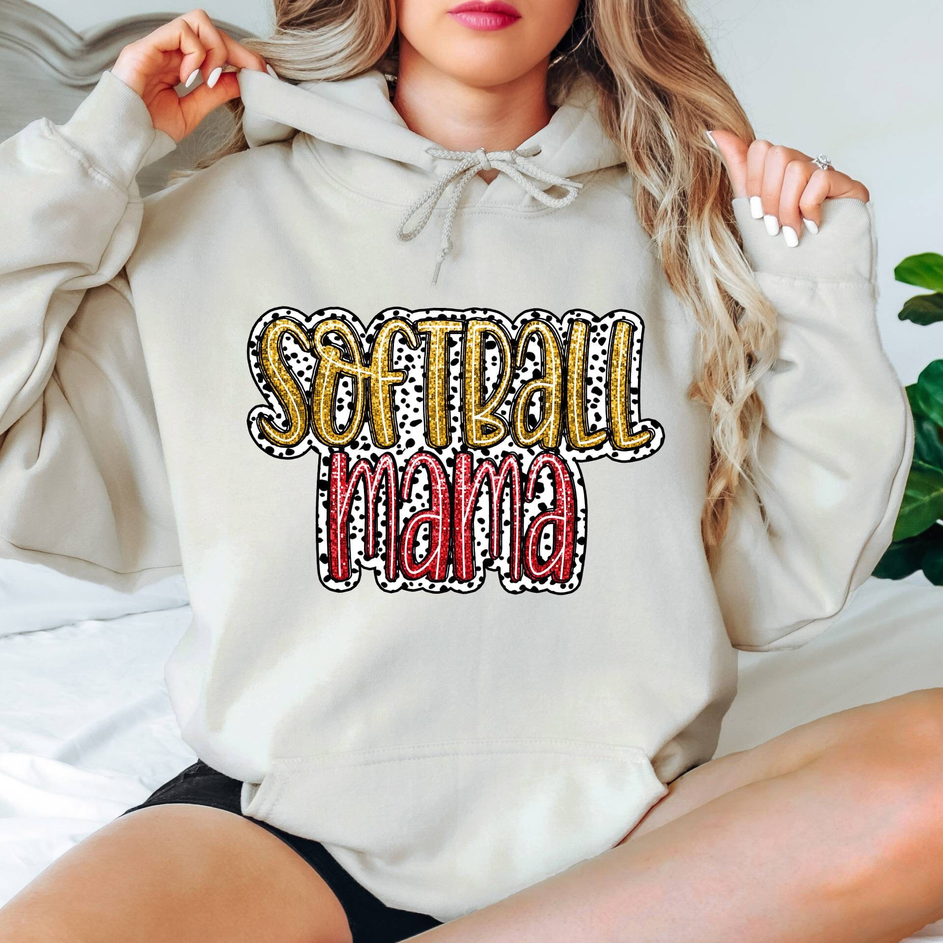 dalmatian softball mama hoodie with glitter design for softball moms sporty apparel for active moms elevk