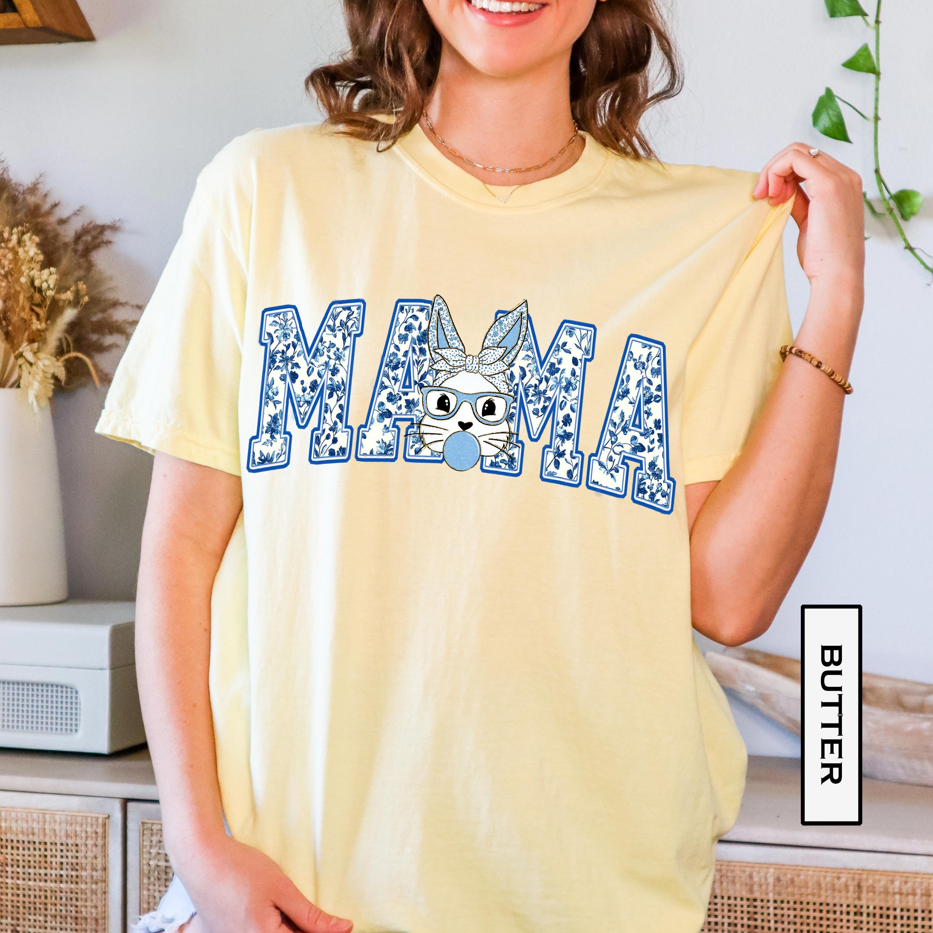 easter mama shirt with bunny design cute mom t shirt for easter celebrations blue toile girly tee for moms viffw scaled