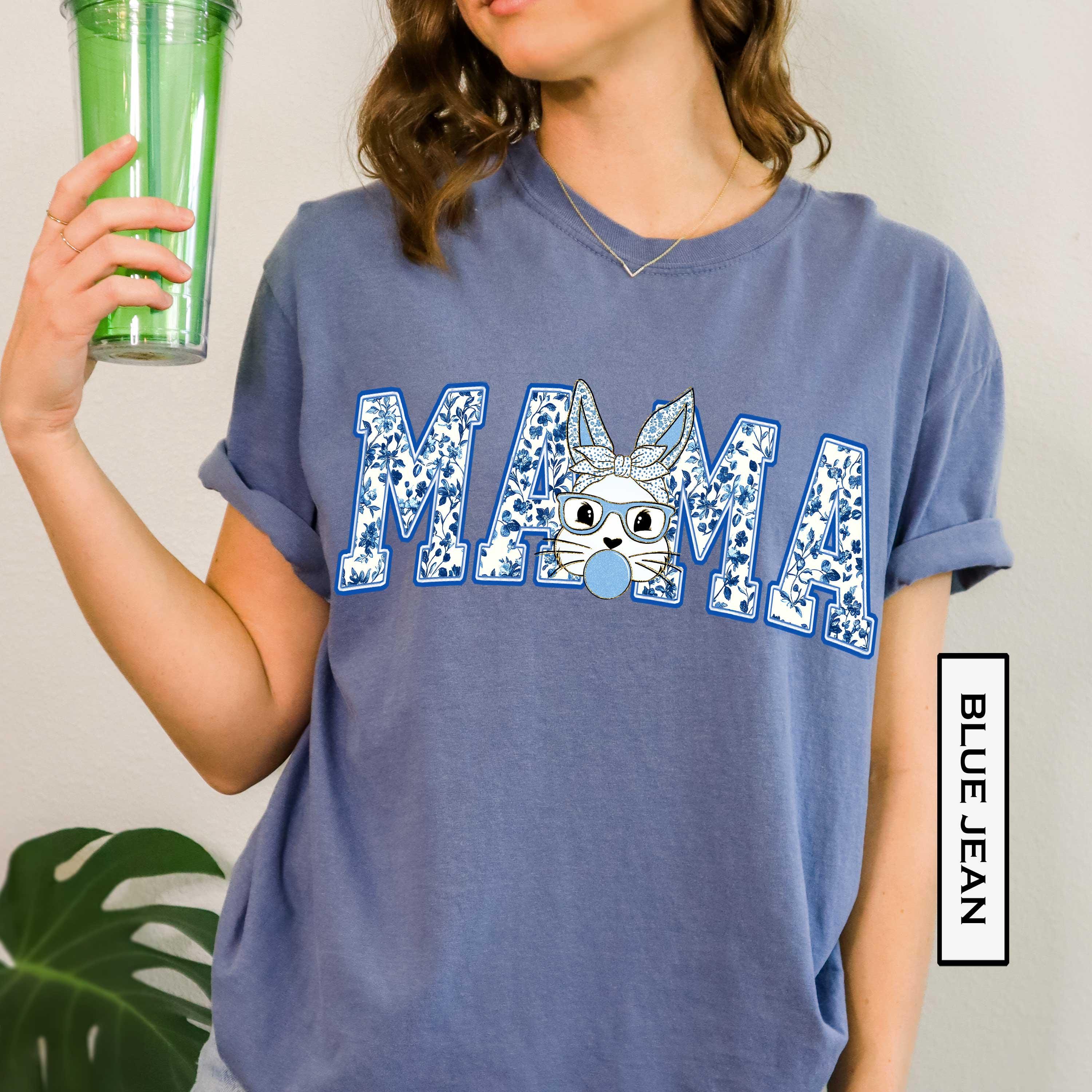 easter mama shirt with bunny design cute mom t shirt for easter celebrations blue toile girly tee for moms zcasw scaled