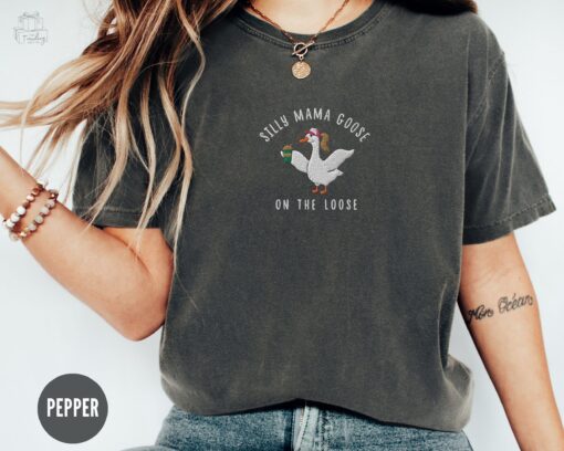 embroidered funny mom shirt for coffee lovers silly goose mama tee pregnancy announcement iced coffee t shirt for moms gamdm