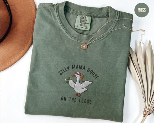 embroidered funny mom shirt for coffee lovers silly goose mama tee pregnancy announcement iced coffee t shirt for moms nvluw