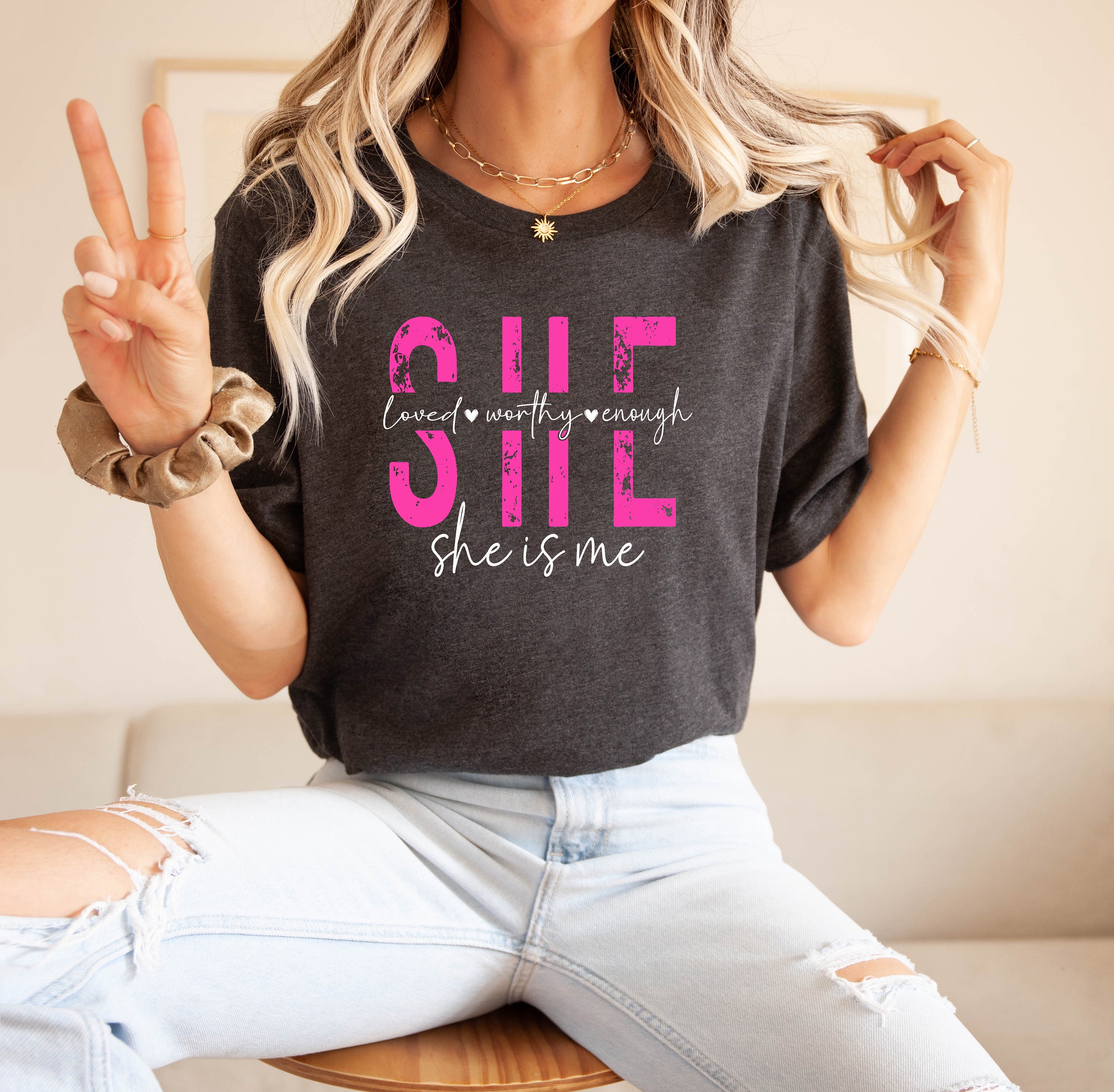 empowered women shirt with positive quote she is me sweatshirt for girls girl power apparel and gifts for her 2hywf scaled