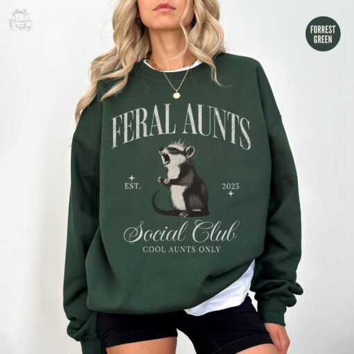 feral aunts sweatshirt funny opossum shirt vintage auntie crewneck pregnancy reveal cool aunt club gift for aunts jkbbi scaled