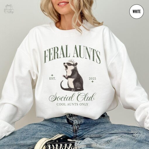 feral aunts sweatshirt funny opossum shirt vintage auntie crewneck pregnancy reveal cool aunt club gift for aunts zzwnl scaled