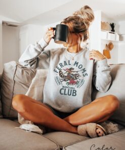 feral mom life sweatshirt with raccoon design trendy crewneck for moms in social club apparel 5b9rv