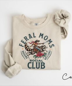 feral mom life sweatshirt with raccoon design trendy crewneck for moms in social club apparel vvylk