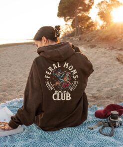 feral moms social club hoodie retro vintage graphic sweatshirt for mom life trendy apparel unique feral mom gift x1idf