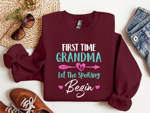 first time grandma shirt let the spoiling begin cute grandma t shirt for new grandmas baby announcement gift rjrus