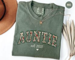 floral auntie est 2025 shirt custom t shirt for pregnancy announcement best aunt birthday gift cool aunt club b73mx