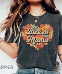 floral blessed mama t shirt for mom life mothers day gift cute mom shirt vintage style tee r7ukx