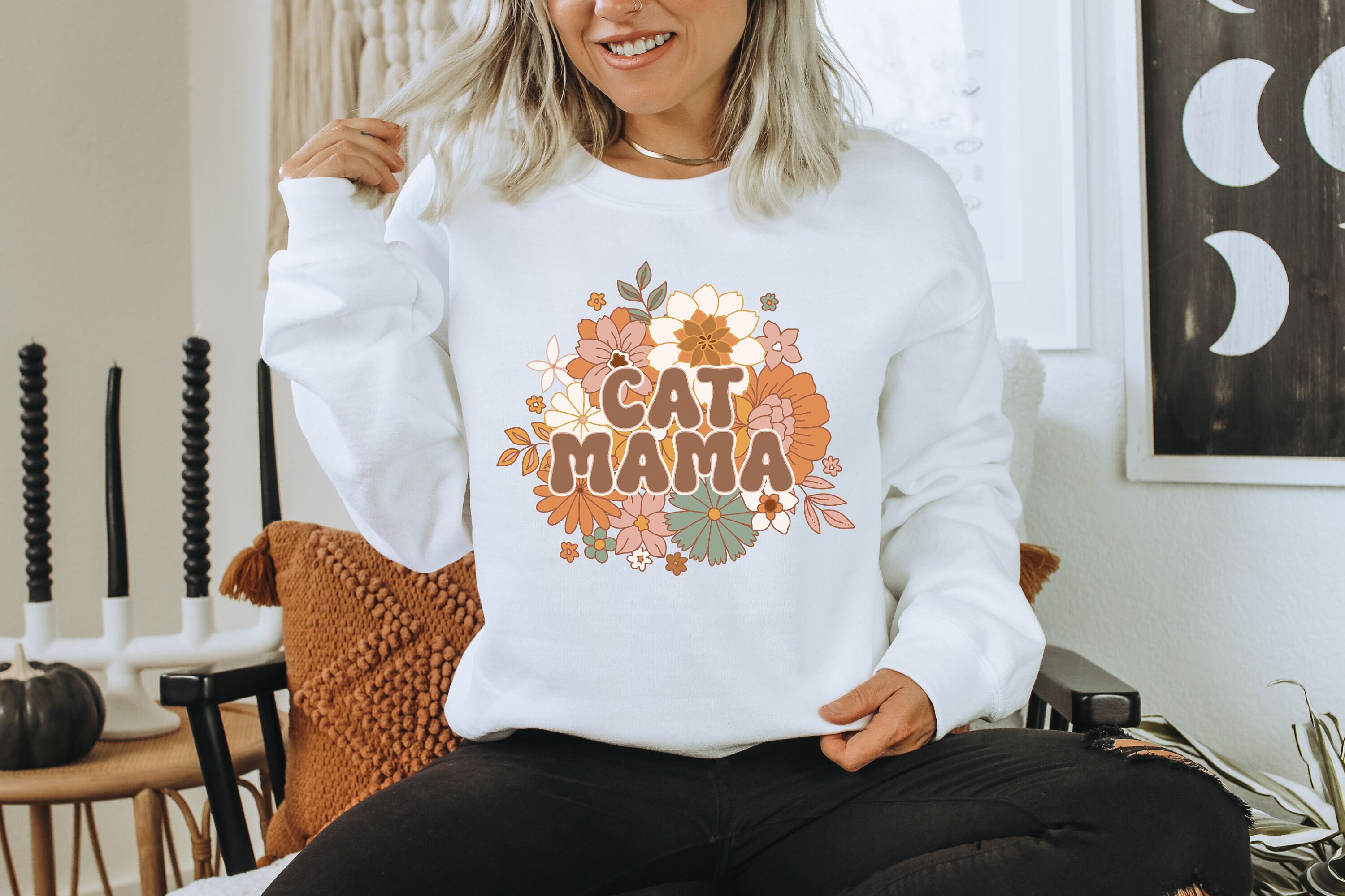 floral cat mama sweatshirt cute cat mom crewneck boho style for cat lovers perfect for fall and everyday wear fkntu scaled