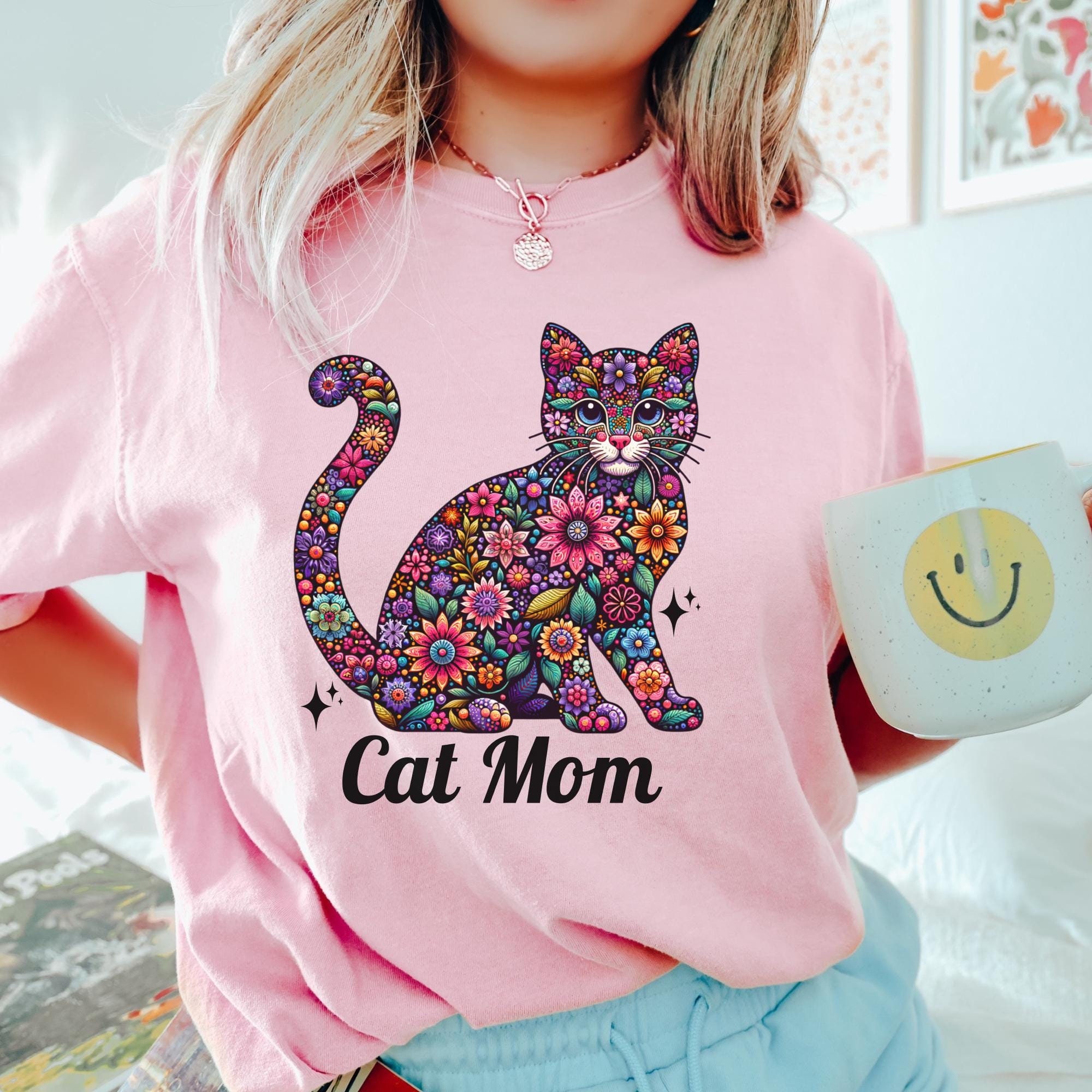 floral cat mom t shirt for cat lovers cute cat mama tee unique cat lover gift cat moms club shirt