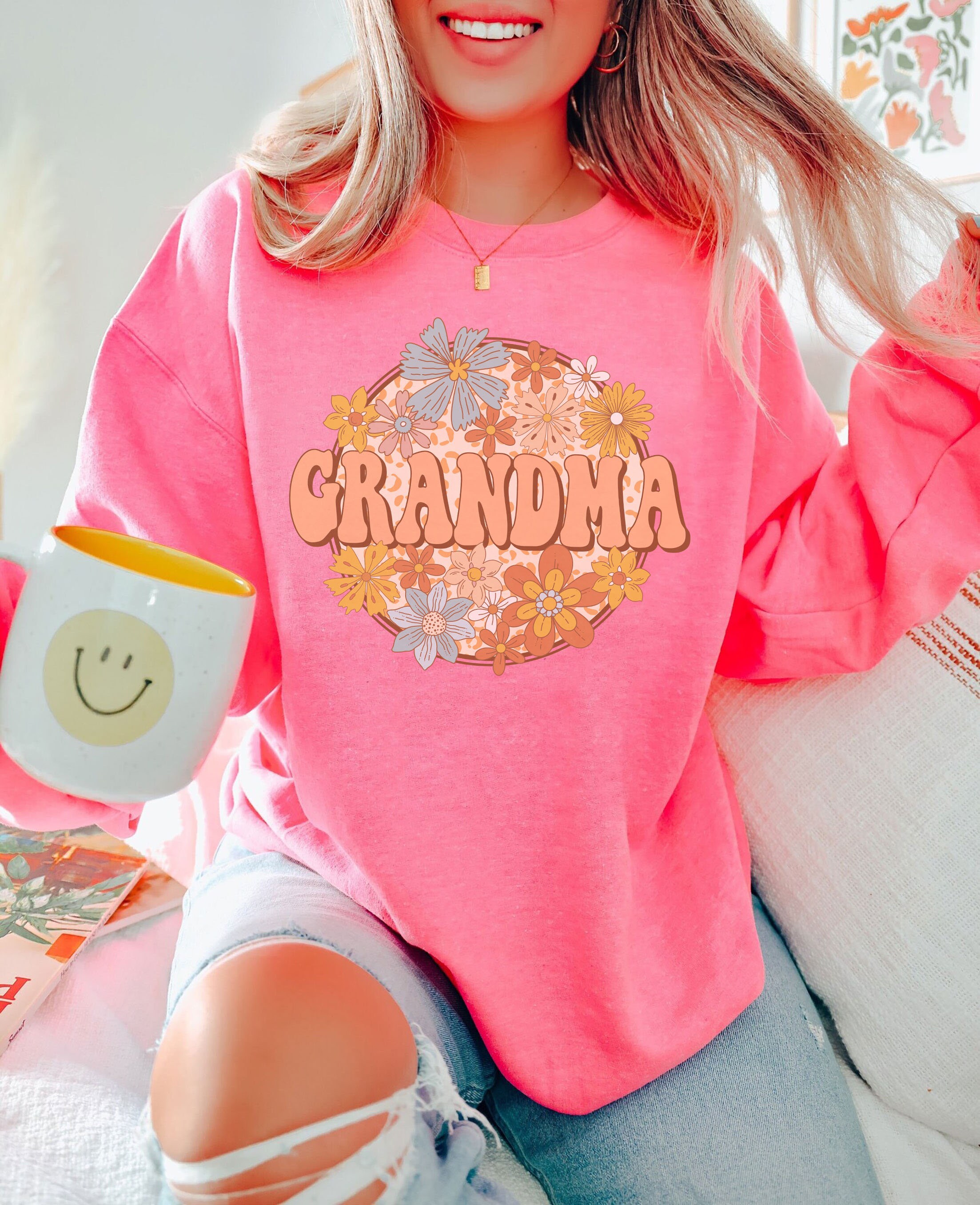 floral grandma sweatshirt for pregnancy announcement groovy grandma shirt unique gift for grandparents nqnuy scaled