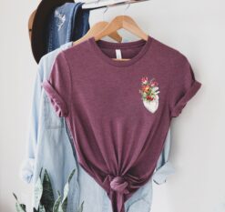 floral heart shirt for women with pocket design cute flower heart t shirt unique floral ladies tee gthfp