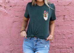 floral heart shirt for women with pocket design cute flower heart t shirt unique floral ladies tee seppn
