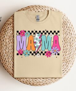 floral mama sweatshirt retro checkered mom shirt lightning bolt design for mothers day gifts and mom life leyfy