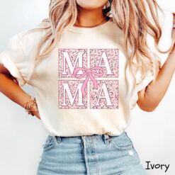 floral mom shirt with pink ribbon and bow for mothers day cute mom life t shirt girly aesthetic personalized gift 63rcv scaled