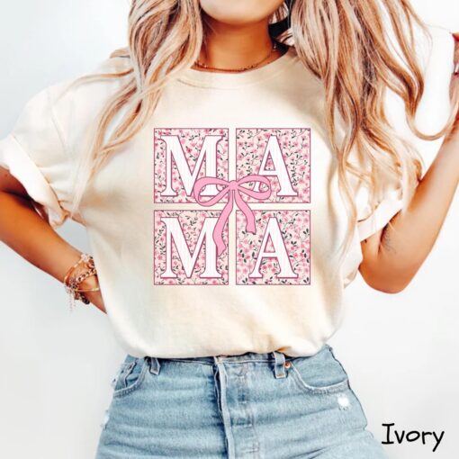 floral mom shirt with pink ribbon and bow for mothers day cute mom life t shirt girly aesthetic personalized gift 63rcv scaled