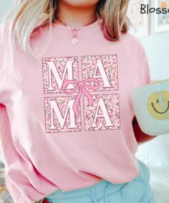 floral mom shirt with pink ribbon and bow for mothers day cute mom life t shirt girly aesthetic personalized gift ce2ca