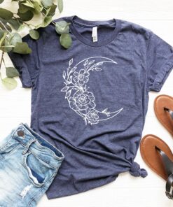 floral moon shirt with half moon design boho art tee for mystical style lovers and nature enthusiasts 3g6wa