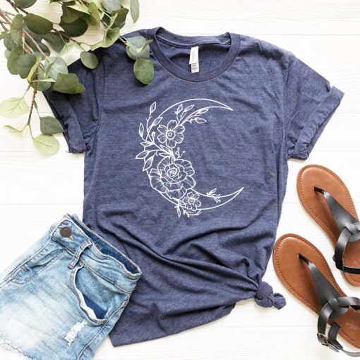 floral moon shirt with half moon design boho art tee for mystical style lovers and nature enthusiasts 3g6wa