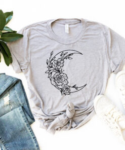 floral moon shirt with half moon design boho art tee for mystical style lovers and nature enthusiasts crlfh