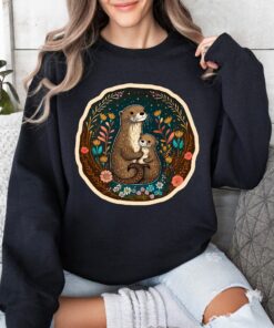 floral sea otter mama hoodie sweatshirt long sleeve for sea otter lovers unique gifts for mom and nature enthusiasts pe938