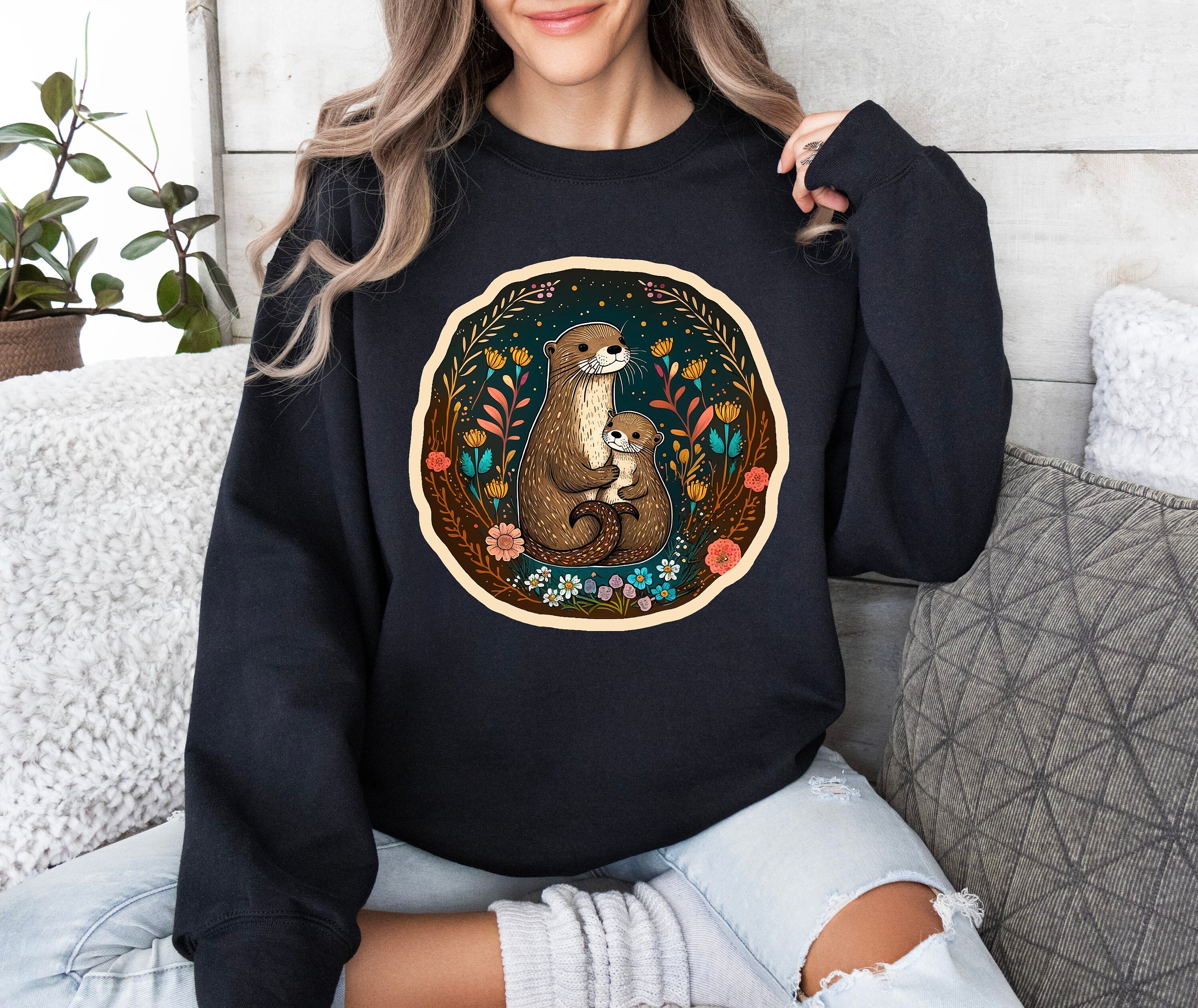 floral sea otter mama hoodie sweatshirt long sleeve for sea otter lovers unique gifts for mom and nature enthusiasts pe938 scaled