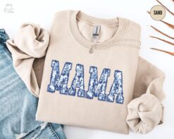 floral toile de jouy mama sweatshirt for new moms first mothers day gift cute mom shirt blue crewneck u5xjm