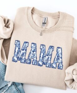 floral toile de jouy mama sweatshirt for new moms first mothers day gift cute mom shirt blue crewneck u5xjm