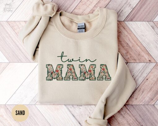 floral twin mom sweatshirt for twin babies cute crewneck for boy or girl twins ideal gift for twin mom birthday awdio