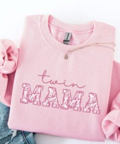 floral twin mom sweatshirt pink sweater for twin moms with girl or boy twins perfect for twin mom birthdays z76va