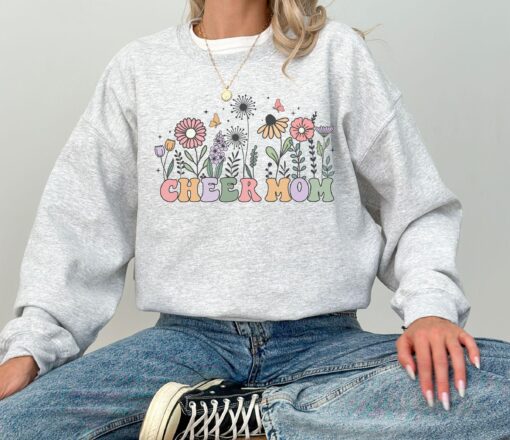 floral wildflower cheer mom sweatshirt crewneck sweater for cheer moms unique gift idea and comfortable wear pvdvj