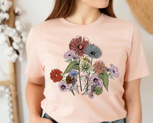 floral wildflower graphic tee for women inspirational boho shirt plant lover flower t shirt ji7nl