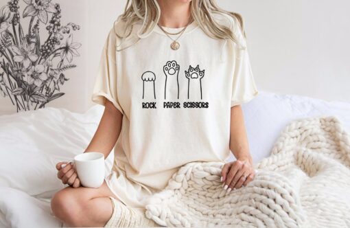 funny cat paw shirt for cat lovers unisex crewneck rock paper scissors design cat mom gift unique cat owner tee 3zy9o