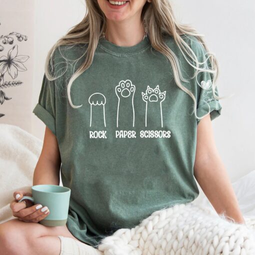 funny cat paw shirt for cat lovers unisex crewneck rock paper scissors design cat mom gift unique cat owner tee 4eihd